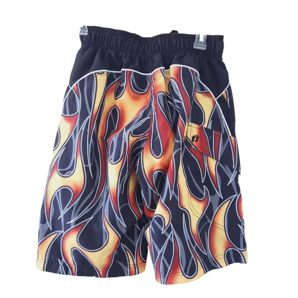 New Hang Ten Swim Trunks Large Boys Flames Board Shorts Tie Waist